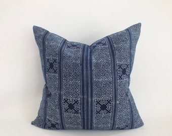 Indigo Blue Batik Hmong Pillow Handprinted Cotton Sofa Cushion living-room pillows