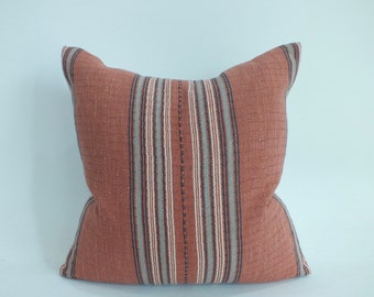 Brow striped  cushion Hand woven Textile Embroidered Decorative throw pillow pastel colour Karen  Textiles Handloom sofa chair pillow