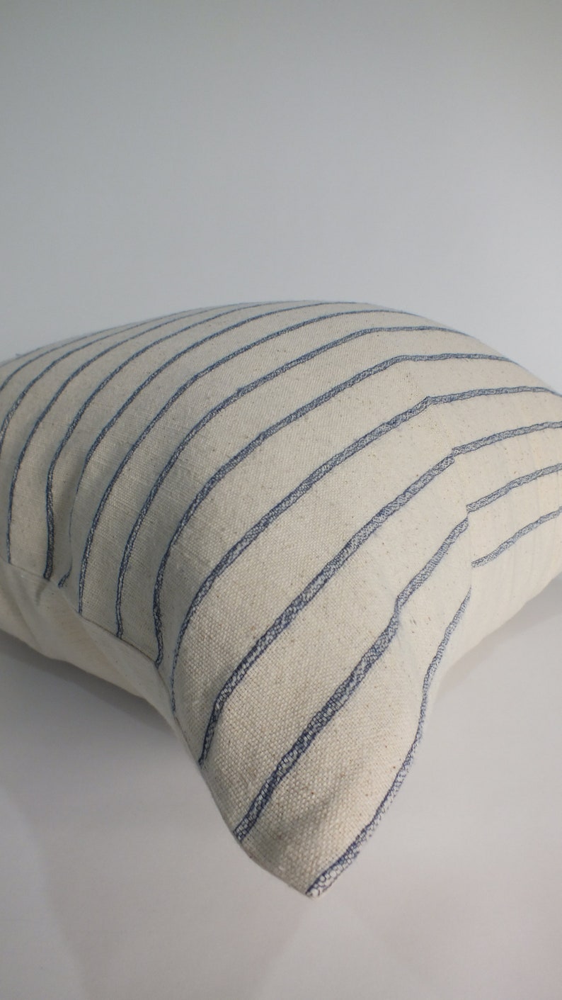 Cream Blue Grey Striped Sofa Cushion Cover Hmong Textiles Throw Pillows