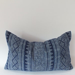 Indigo Batik Blue Hmong Pillow Cover cushion ethnic textile Throw pillows Decorative Lumbar Pillows Sofa Living room Home decor couch Accent
