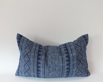 Indigo Batik Blue Hmong Pillow Cover cushion ethnic textile Throw pillows Decorative Lumbar Pillows Sofa Living room Home decor couch Accent