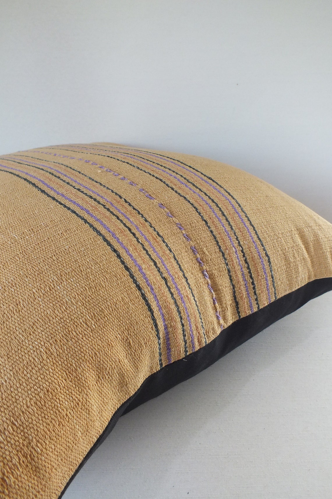 Mustard and Black Sofa Cushion Hand Woven Boho Textile Etsy