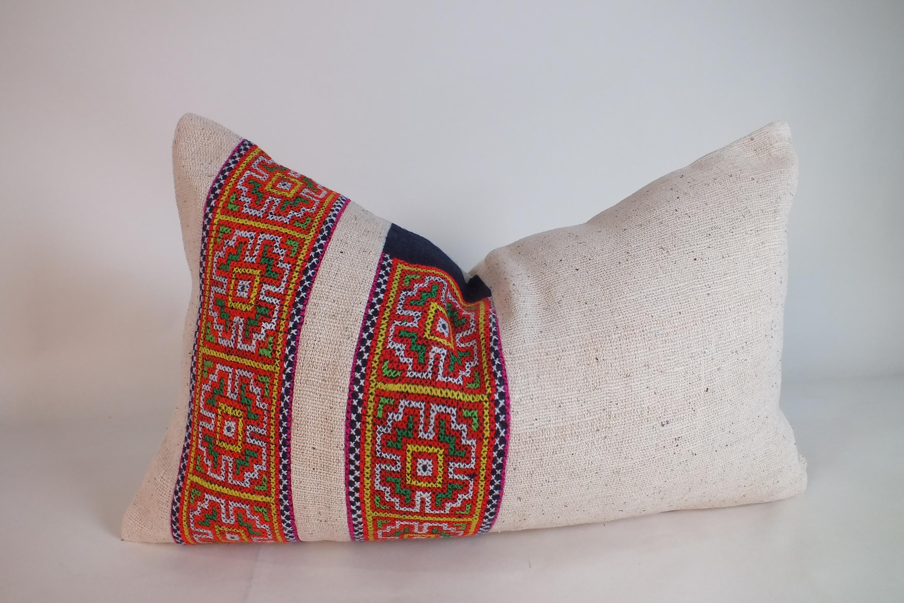 Living Room Pillows Hmong Batik Pillow Indigo Blue Hemp Lumbar