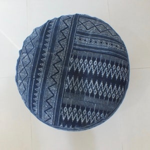 Pouf chaise enfant Hocker bleu marine oreiller pouf housse de coussin de sol bohème hmong taie de coussin ottomane coussin rond pouf Indigo batik