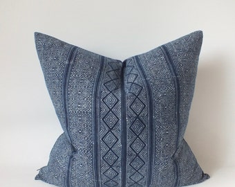 Blue  Batik pillow-Case Hmong Textiles  Decorative Navy-Blue Living-room Cushion-Cover home Decor  sofa bedroom pillowcase