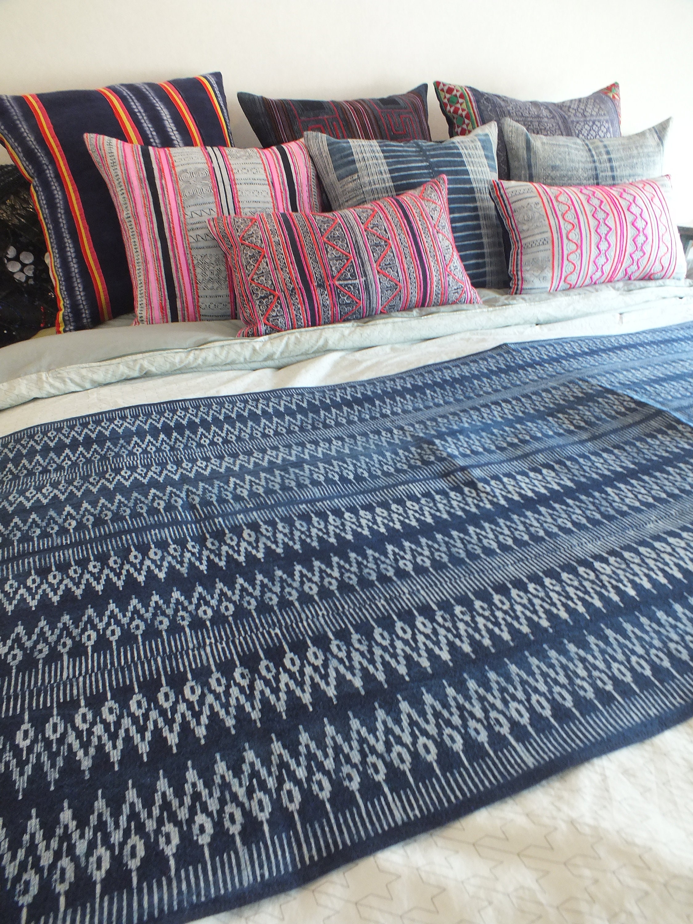 Blankets and Throws Blue Batik Hmong Vintage Style Handprinted Etsy