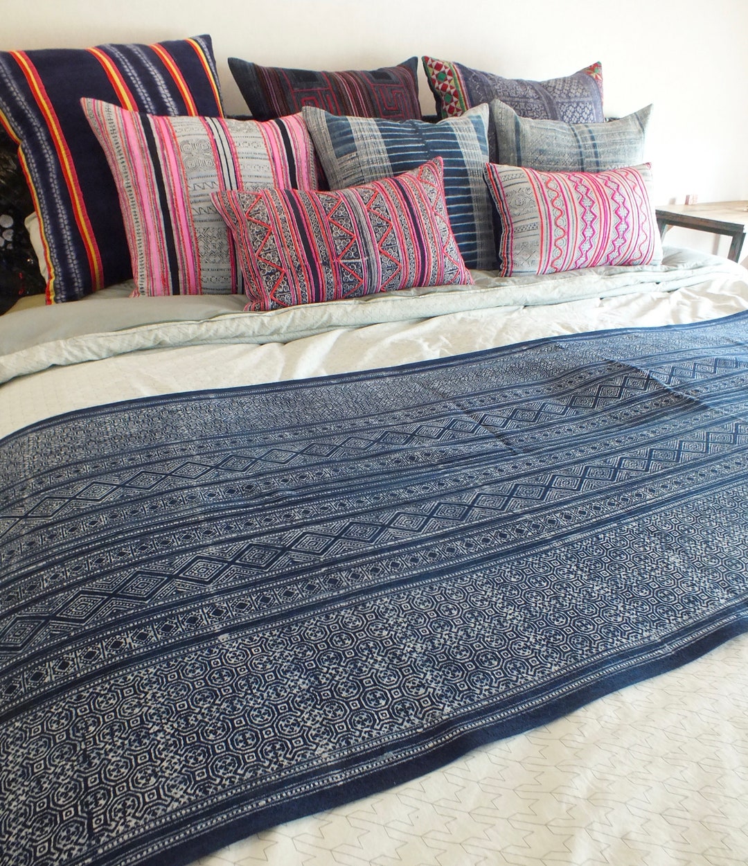 Blankets and Throws Blue Batik Hmong Vintage Style Handprinted Etsy