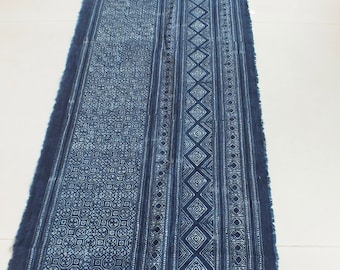 Table cloth Table-runner Hmong Indigo Batik Cotton Fabric - Handprinted Ethnic Textile Home decor