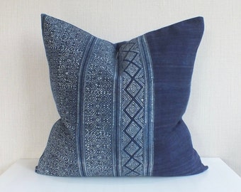 Hmong Cushion case Accent Pillow Tribal fabric Batik Indigo Throw pillow ethnic Fabric Cushion cover Decorative Home decor sofa floor Pillow