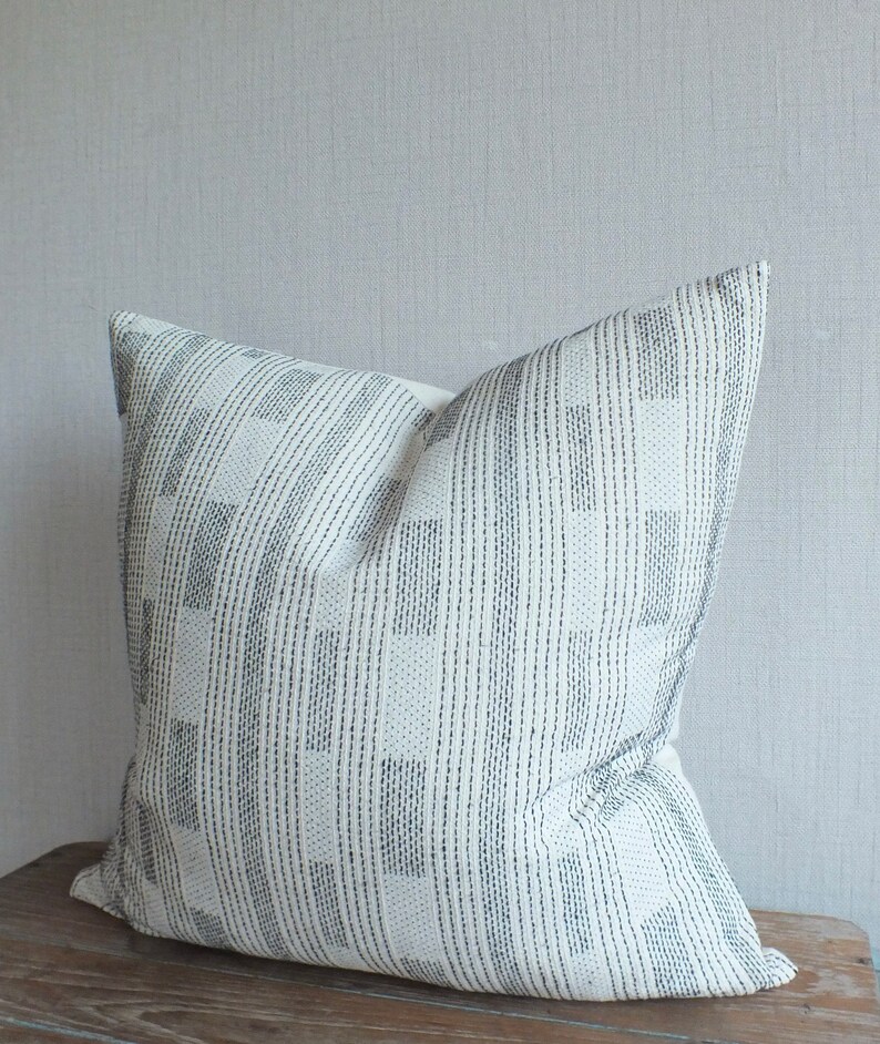 Sofa Chair Sashiko Pillows Grey White Stripes Ethnic Cushions Etsy
