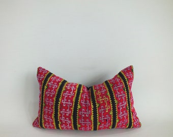 Red white Yellow and Bolster  Cushion Vintage cross stitch fabric Decorative Pillow  cover Lumbar Sofa Throw pillows Hmong textiles