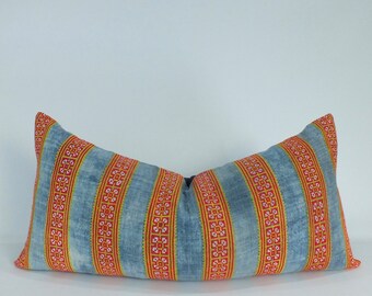 Yellow and Blue sofa chair Throw bolster Pillow Hmong Cushion Case decorative Handwoven Hemp  fabric cross stitch  Frazada cushions beanbags