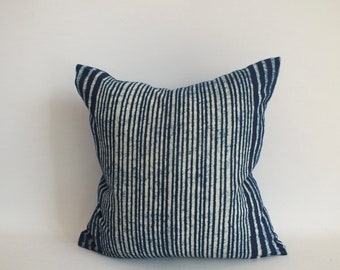 Blue Pillow case Hand Woven HEMP throw decorative Tribal Textile indigo navy blue batik Kilim ethnic Hmong living room sofa couch cushions