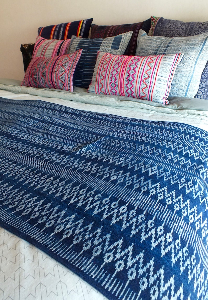 Blankets and Throws Blue Batik Hmong Vintage Style Handprinted Etsy