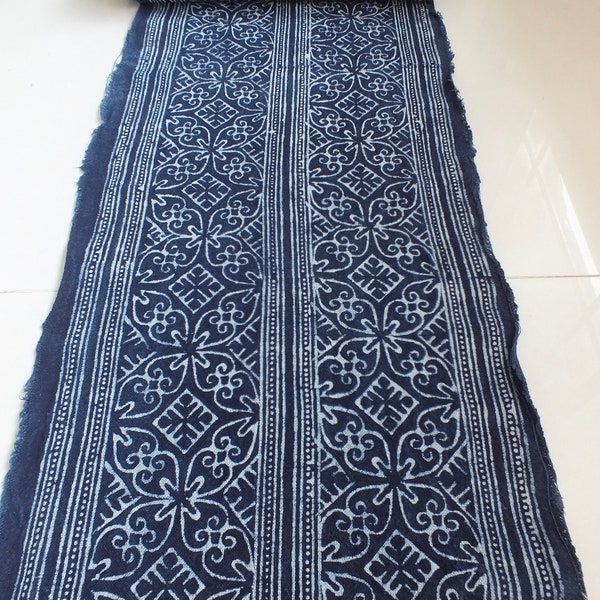 Hmong Fabric Handprinted Batik  blue textiles Tribal-fabrics Table runner weddings-runners Indigo dinning-room dinner-table hand-painted