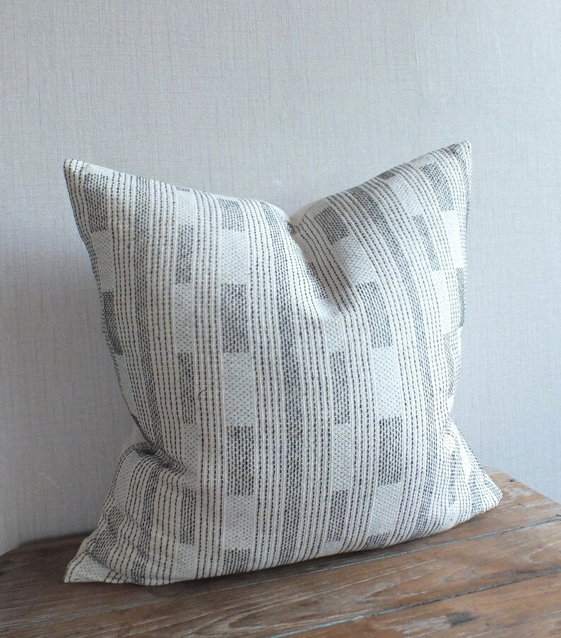 Sofa Chair Sashiko Pillows Grey White Stripes Ethnic Cushions Etsy