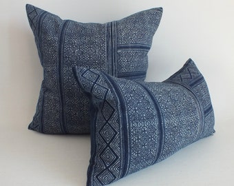 Indigo Batik Blue Hmong Pillow Cover cushion ethnic textile Throw pillows Decorative Lumbar Pillows Sofa Living room Home decor couch Accent