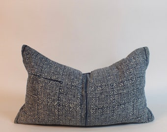 Indigo Batik Pillow Cover: Vintage Tribal Hmong Cushions  (20x12) for sofa couch throw pillows