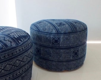 ottoman Cushions stool Boho Hocker, Boho Pillow Pouf Vintage Fabric Floor Cushion, Bohemian Hmong Round Cushion,Cushion,Round cushion,Batik