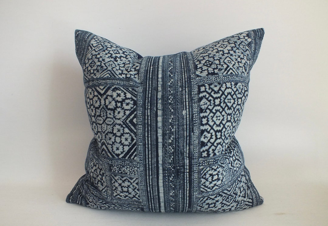 Blue Sofa Pillow Case Throw Pillows Batik Indigo Handprinted Etsy