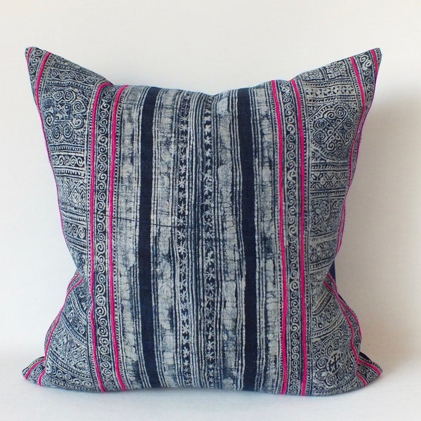 Throw Pillow case  Decorative Indigo cushion case Vintage ethnic tribal Hemp Batik Hand woven textiles sofa couch living room cushions
