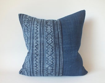 Throw Pillow cover Indigo Navy Blue Accent Cushion Case decorative Handmade ethnic Hmong fabric cushions cover Frazada  Sofa cushions floor