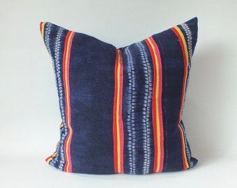 Decorative  Pillow case Ethnic Cushion cover Vintage Batik Indigo Navy Blue Textile sofa chair living room Cushion throw pillow Hmong Hemp