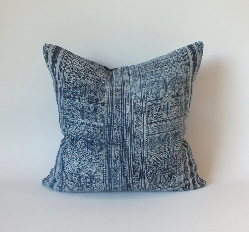Blue cushion cover Hmong Throw Pillow Indigo Cushion Case decorative Accent ethnic Hmong fabric cushions cover Frazada cushions Batik Hemp