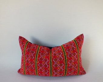 Red white Yellow and Bolster  Cushion Vintage cross stitch fabric Decorative Pillow  cover Lumbar Sofa Throw pillows Hmong textiles