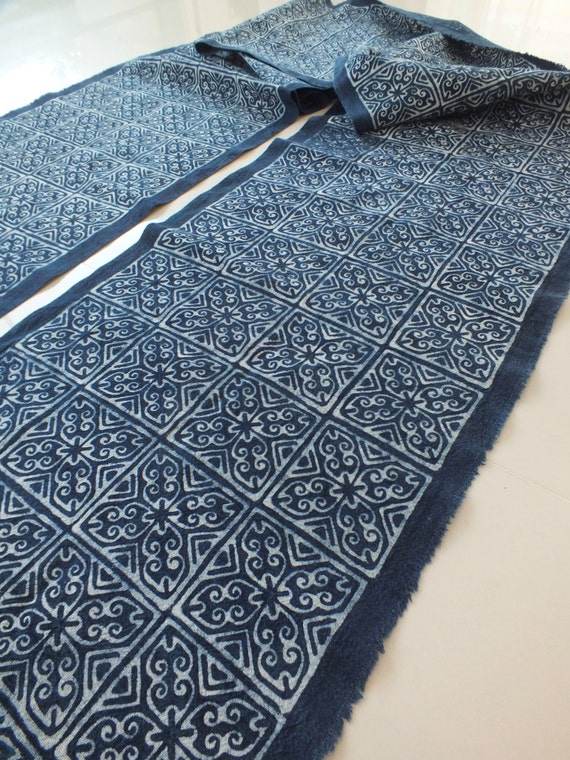 Hmong cotton Indigo Handprinted Batik fabric table runners Batik-textiles wedding Party throw fabric tablecloth
