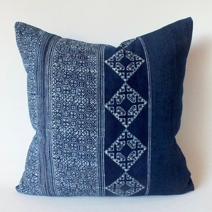 Blue Pillow case Hand Painted Batik  hemp  throw Cushions decorative Pillow  Tribal Textile indigo navy blue Hmong sofa cushions pillowcase
