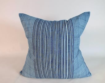 Indigo Batik Hmong Living-room Pillow Ethnic textiles  Sofa Cushion light Blue pillowcase decorative pillows
