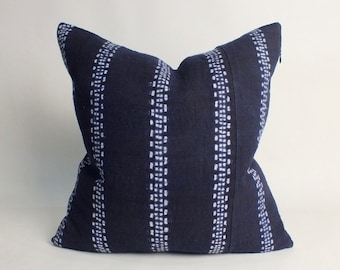 Recycled  Fabric Throw Pillow pillow-Case  Batik Indigo Handprinted  Accent pillows  Floor-cushions sofa-cushions  Living room  home decor