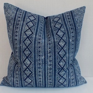 Batik Hmong Pillow Hand-printed  Navy Blue Indigo colour  Throw pillows Decorative  Cushion-Cover Sofa pillows Floor Cushions Pillowcase
