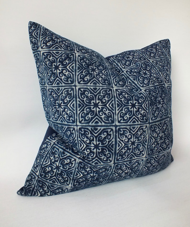 Midnight Blue Hmong Batik Pillow Case Throw Cushion Blue Navy Etsy UK