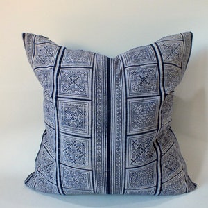 Gray Sofa cushion cover Vintage ethnic  Batik Pillow case Decorative throw Cushion Hand woven Hmong  textile Frazada Indigo floor cushion