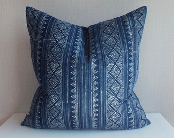 Blue Pillow Cushion-cover Indigo Navy decorative Batik Throw Accent Pillows  Living room sofa Home-decor