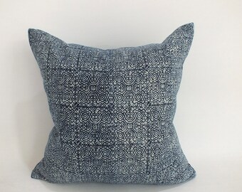 Blue Pillow case Hand Woven HEMP throw decorative Tribal Textile indigo navy blue batik Kilim ethnic Hmong living room sofa couch cushions