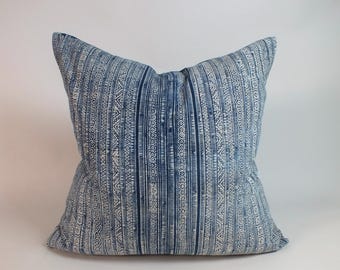 Blue Faded Hmong Pillow-case Vintage Batik cotton recycled Tribal Fabrics Sofa Cushions decorative pillows