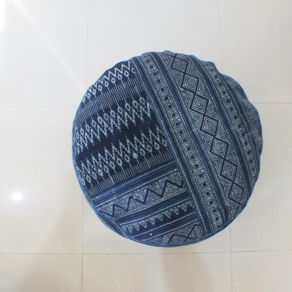 ottoman Cushions stool Boho Hocker, Boho Pillow Pouf Vintage Fabric Floor Cushion, Bohemian Hmong Round Cushion,Cushion,Round cushion,Batik