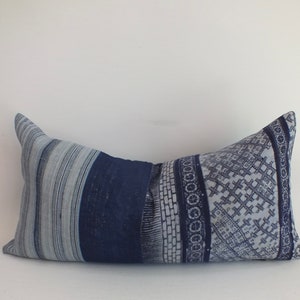 Blauwe bank Sierkussenhoes Indigo Marineblauwe kussensloop decoratieve handgemaakte etnische Hmong-stoffen kussensloop Frazada-kussens