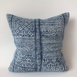 Blue Sofa cushion Hmong Hemp Indigo Batik Pillow Vintage Textile Tribal bedroom Pillow  Home  Decor living room sofa throw cushions