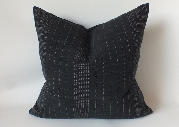 Sashiko Pillows Black white stripes ethnic textiles decorative throw pillow