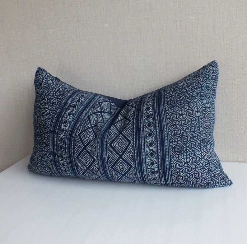 Blue Pillow Case Ethnic Cushion Cover Vintage Batik Navy Blue Etsy