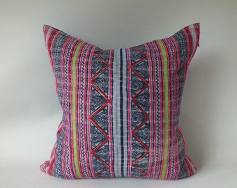 Pillow Boho Cushion case Vintage Fabrics Decorative Throw accent pillow cover ethnic Hmong Fabric Home decor Living room sofa floor Pillows