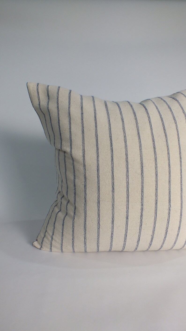 Cream Blue Grey Striped Sofa Cushion Cover Hmong Textiles Throw Pillows