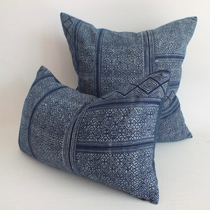 Indigo Batik Blue Hmong Pillow Cover cushion ethnic textile Throw pillows Decorative Lumbar Pillows Sofa Living room Home decor couch Accent