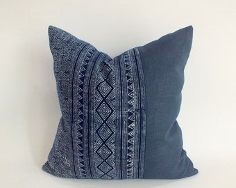 Sofa Pillow Sofa Hmong Cushions Indigo Navy Blue decorative Batik Accent Pillows Living-room