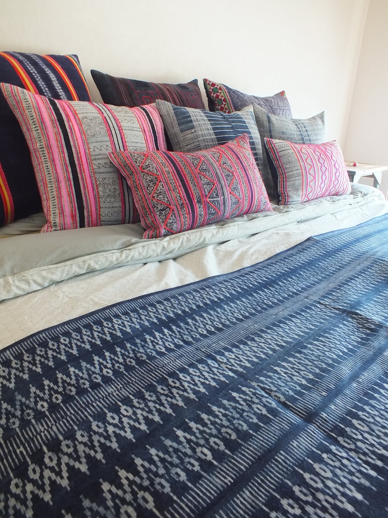 Blankets and Throws Blue Batik Hmong Vintage Style Handprinted Etsy