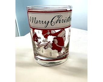 Vaso de cristal antiguo doble Georges Briard Santa Merry Christmas MCM, estilo vintage, de Georges Briard.